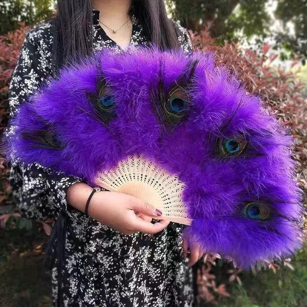 Abanico plegable de plumas de pavo real con borla para un aire fresco y sofisticado