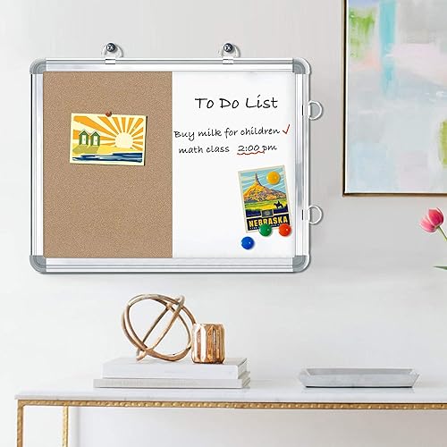Miniatura 7 de Combinación de pizarra blanca y tablero de corcho, combo de boletines colgantes de 12 x 16 pulgadas para pared con 5 marcadores, 4 imanes y 1