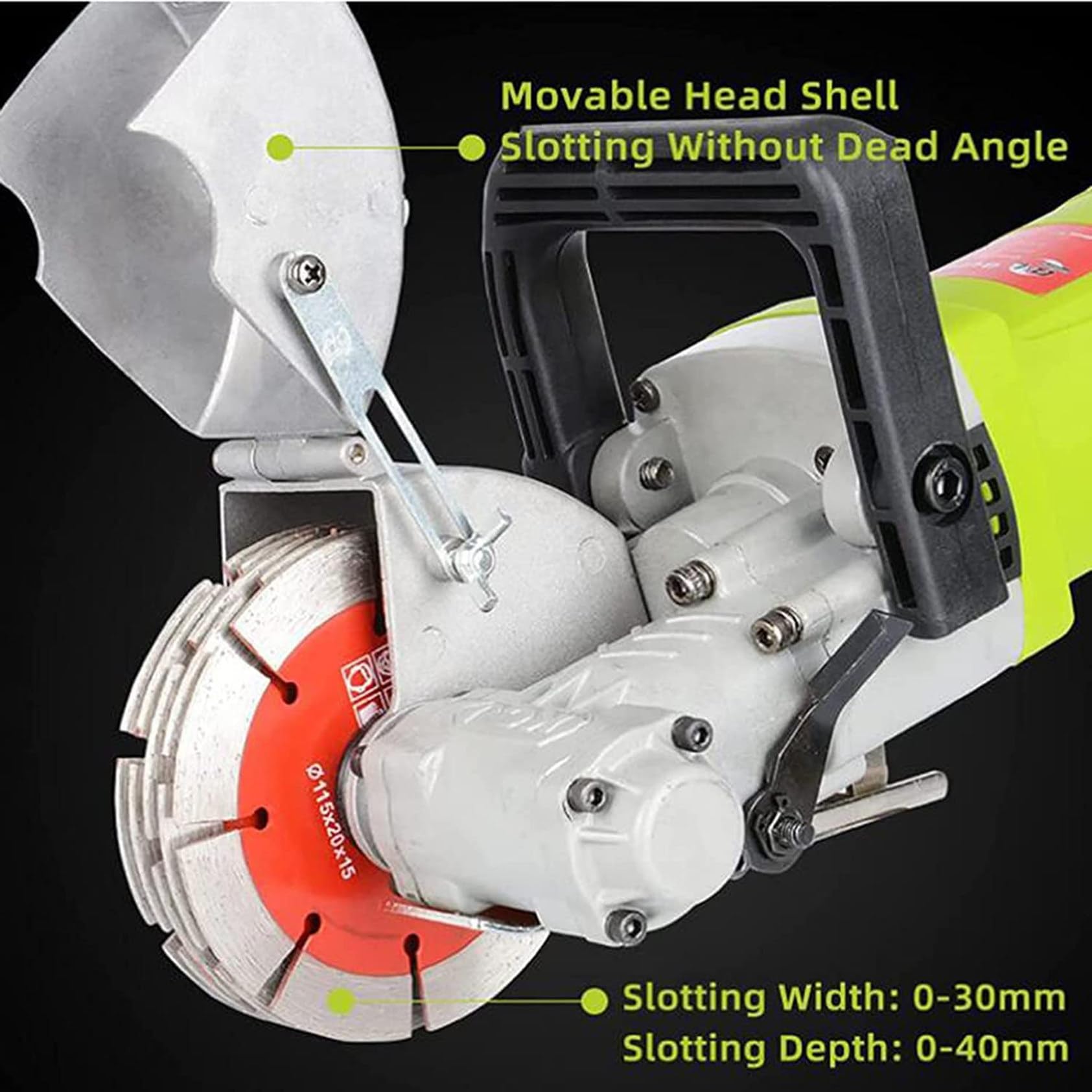 Máquina Cortadora De Ranuras De Pared, Rozadora De Pared De 4000 W, Máquina Ranuradora De Hormigón De Ladrillo Con Bomba De Agua Y 5 Piezas De Cuchillas, Velocidad De Ralentí 7500r/Min,Green-115MM