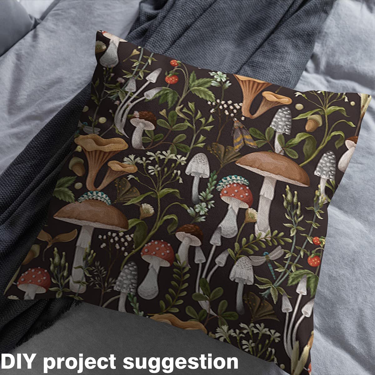 Mushroom Fabric for Decoration,Nature Burgundy Plant Outdoor Fabric by The Yard,Wild Botanical Leaves Fabric for Room Decor and Upholstery,1 Yard - Image 3