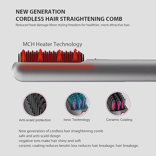 Miniatura 2 de Cepillo alisador de pelo inalámbrico, peine iónico para alisar el cabello 2023 Cepillo alisador portátil para mujeres, 9000mAh ultra largo, perfecto