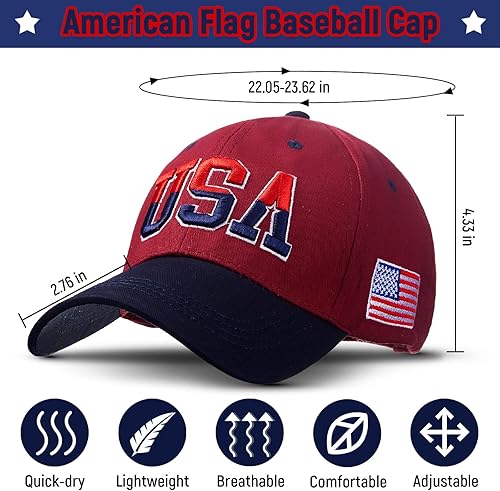 Miniatura 8 de Gorra de béisbol patriótica ajustable de algodón para papá, gorra de bandera estadounidense bordada de Estados Unidos para hombres y mujeres