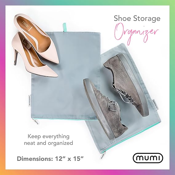 MUMI Travel Shoe Bags Set of 2 - Waterproof Shoe Organizer, Aqua | Shoe bags for travel, gym, storage and packing; fits suitcase, closet and backpack, for men and women