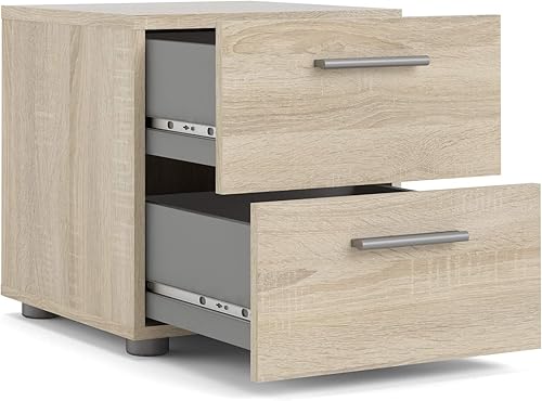 Miniatura 8 de Tvilum, Mesita de noche de 2 cajones para dormitorio, manijas de cajón plateadas modernas, contemporánea, roble