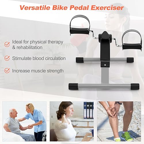 Miniatura 9 de Goplus Mini bicicleta de ejercicio, ejercicio de pedal plegable debajo del escritorio con pantalla LCD, resistencia ajustable, máquina portátil y