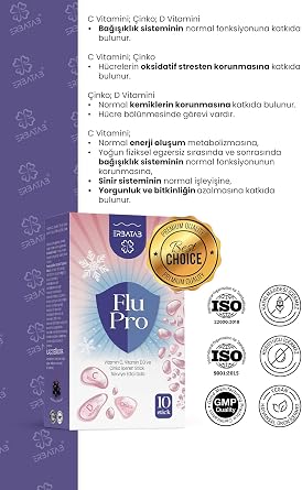 ERBATAB Flu-Pro Vitamin C 1000 mg D3 1000 IU Çinko 5 mg Karamürver Ekstresi 100 mg - 10 Saşe Stick Bağışıklık Takviye Edici Gıda