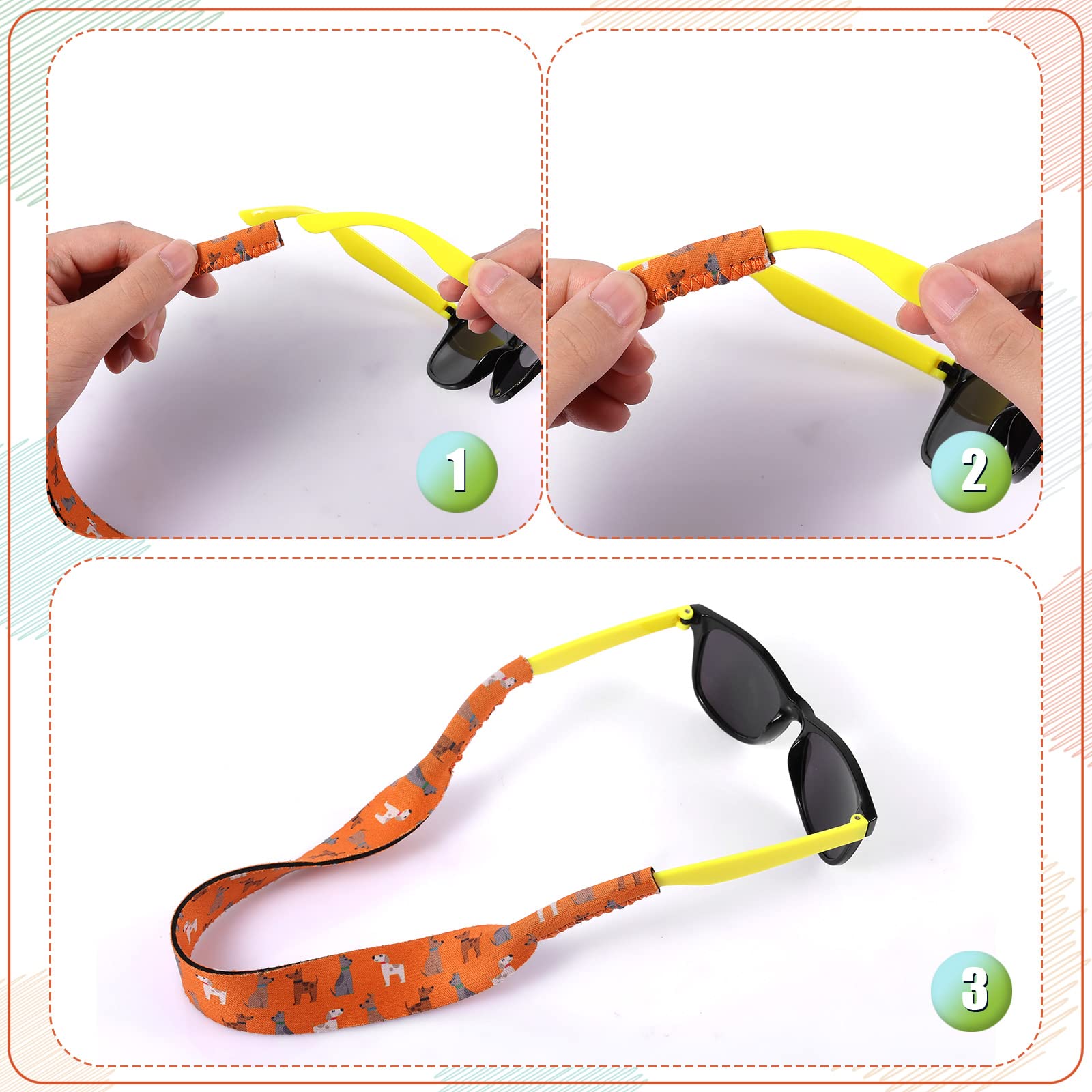 8 Uds Correas para Gafas de Sol para Niños 37x2,5cm Neopreno Correas para Gafas Estilo Infantil Ajustable Correa Gafas Flotante Cordón Suave para gafas de Sol para Deportes Acuáticos(8 Estilos)