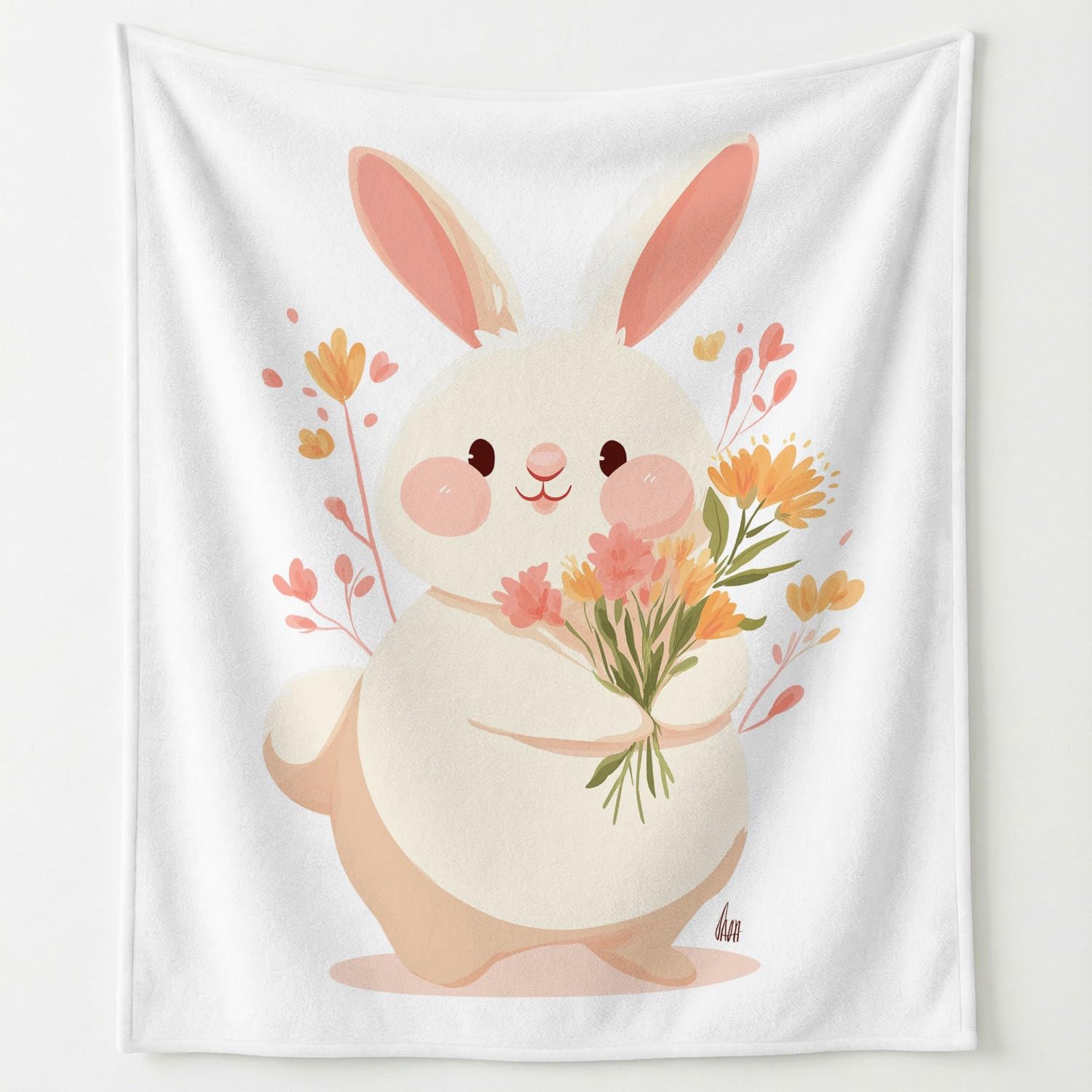 Generisch Koc z kreskówki 150 x 180 cm – bardzo gruby i miękki, biało-beżowy, minimalistyczny, świeży królik, puszysty koc do salonu, na sofę, do sypialni i na łóżko
