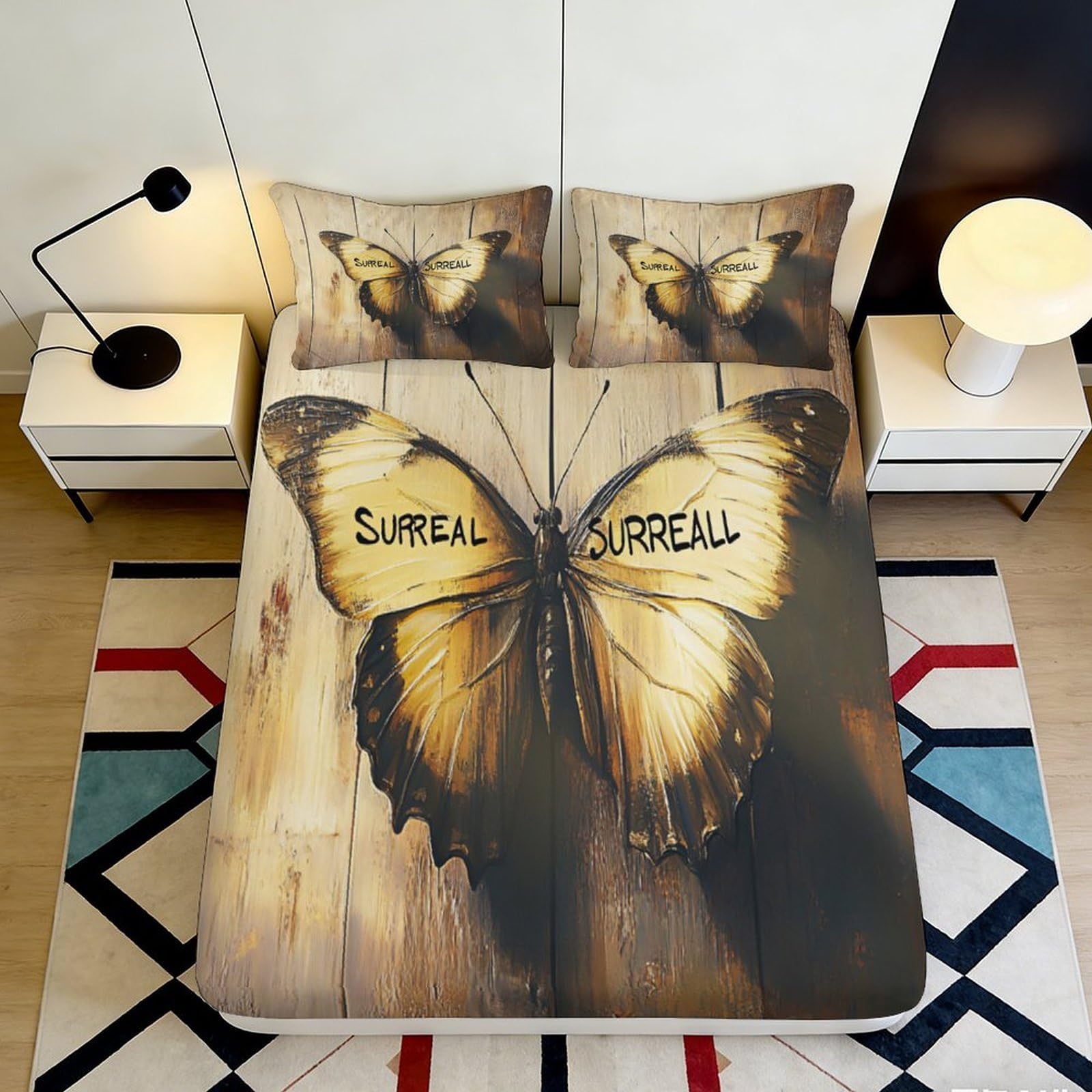 3D Printed Butterfly Fitted Sheet Microfiber Deep Pocket Non-Slip Bedding Butterfly Mattress Fitted Cover Washable 120x200x25cm