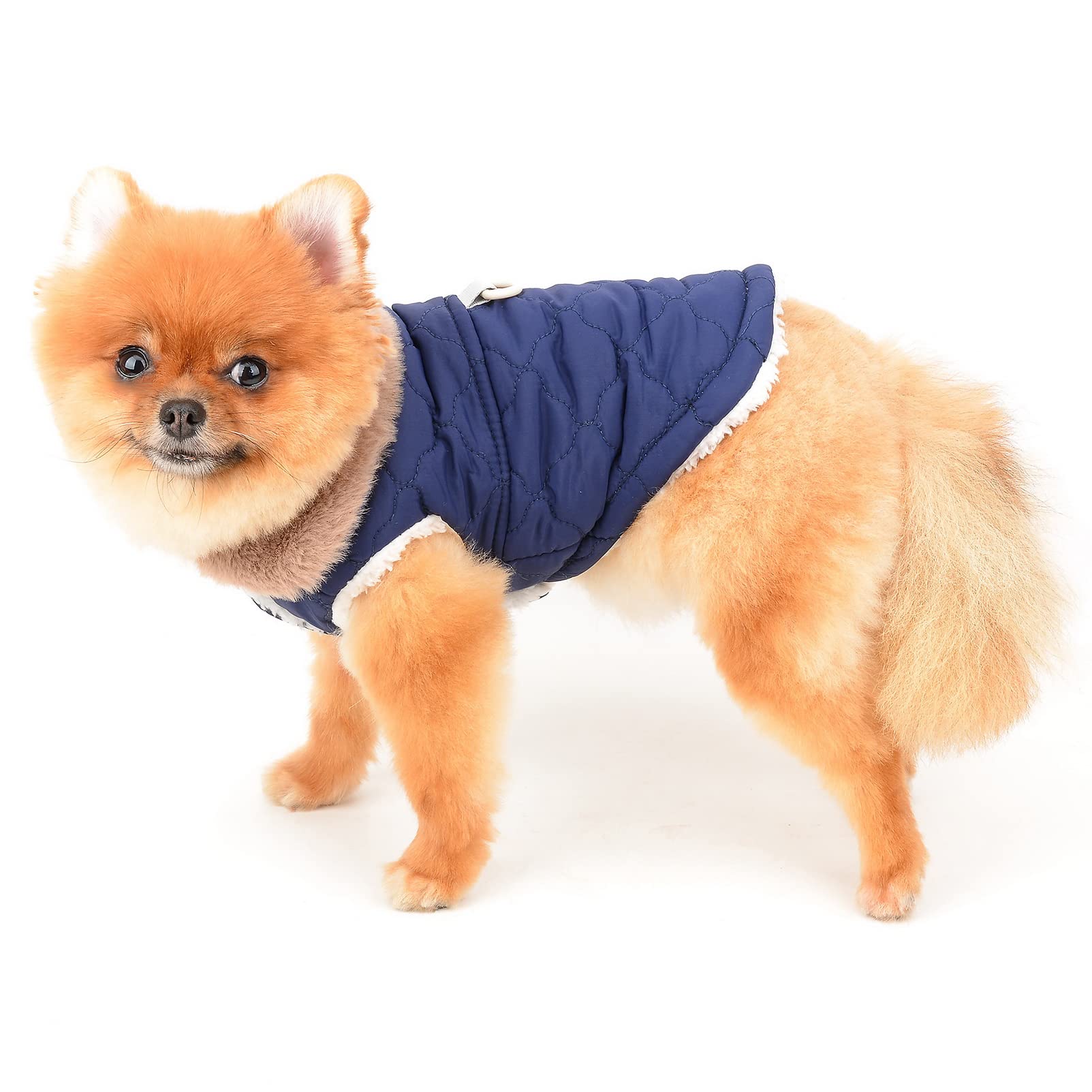 SMALLLEE_LUCKY_STORE Pet Furry Collar Quilted Jacket Winter Coat Vest with D-ring for Small Medium Dog Cat Sherpa Fleece Lined Puppy Chihuahua Yorkie Warm Cold Weather Clothes,Blue,M - Image 2