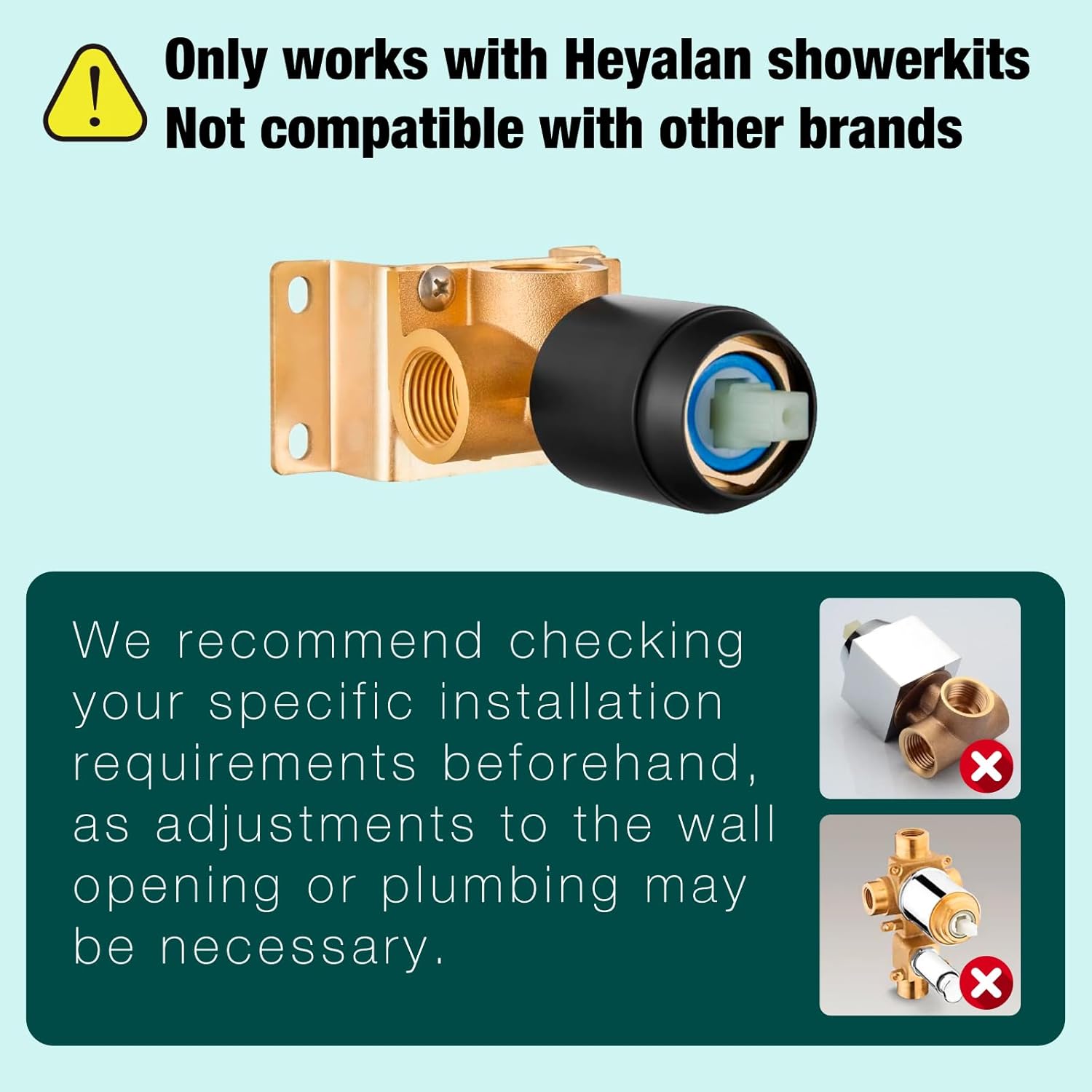 Heyalan 8 Inch Shower Head and Handle Set Square Shower Faucet Set Bathroom Rainfall Shower System Stainless Steel Showerhead Single Function Shower Trim Kit,Female Thread Valve,Matte Black - Image 2