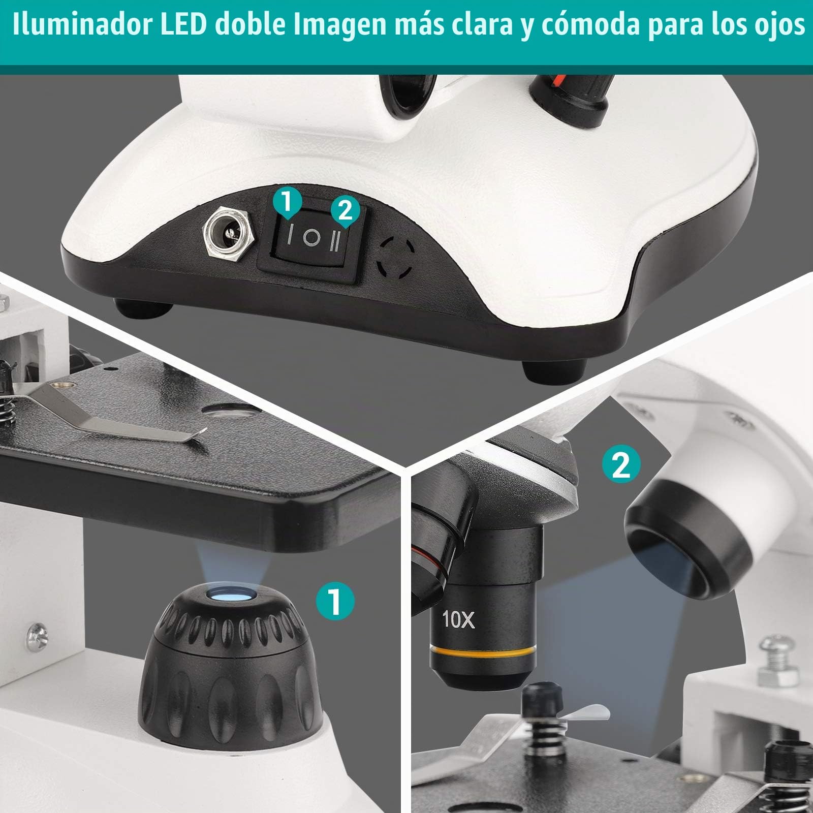 Microscopio para Niños 40X-2000X Microscopio Profesional, con Adaptador de Teléfono, Juego de Portaobjetos de Microscopio para Laboratorio Escolar, Hogar, Investigación Científica Biológica