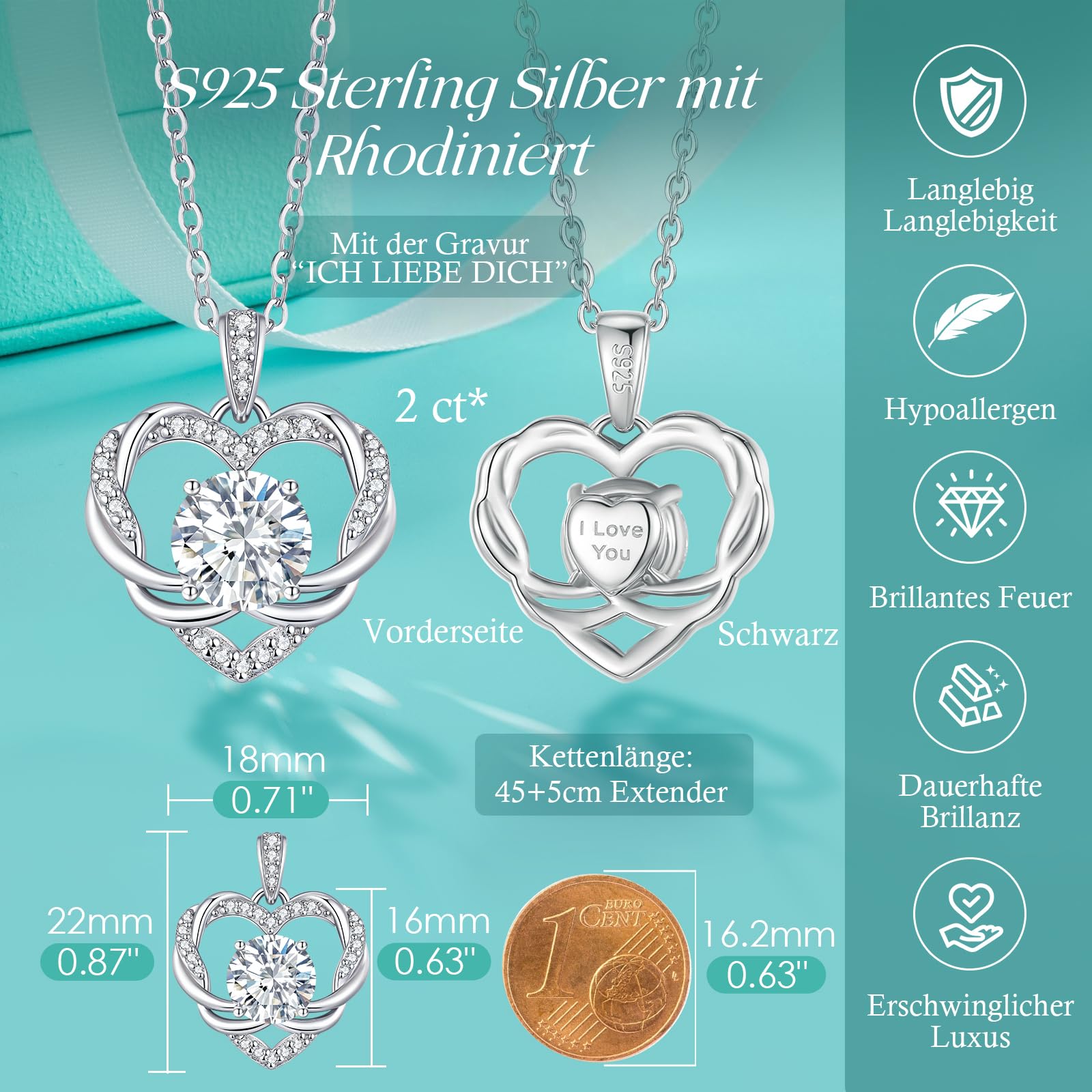 LOUISA SECRET Collana donna Infinity Heart Mini Twisted Heart Mossanite Collana in argento sterling 925 Regalo di compleanno per donna Natale San Valentino Gioielli