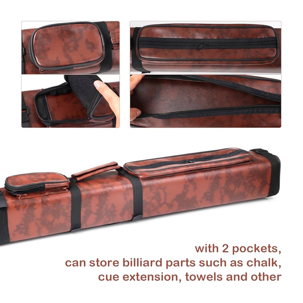 Custodia Morbida Per Stecche Da Biliardo - 4 Stecche + 8 Aste, Tasca Accessori, Nero/Cammello