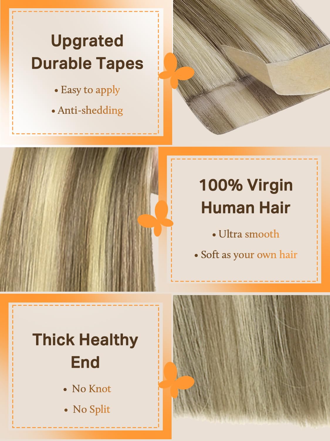DOORES Human Hair Extensions, Light Brown Highlighted Medium Blonde 24 Inch 100g 40pcs - Image 3