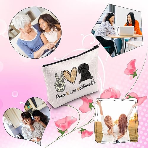 Miniatura 6 de Schnoodle Mama Gift Peace Love Schnoodle - Bolsa de maquillaje con temática de cachorros para amantes de los perros, Beige, Plschnoodle