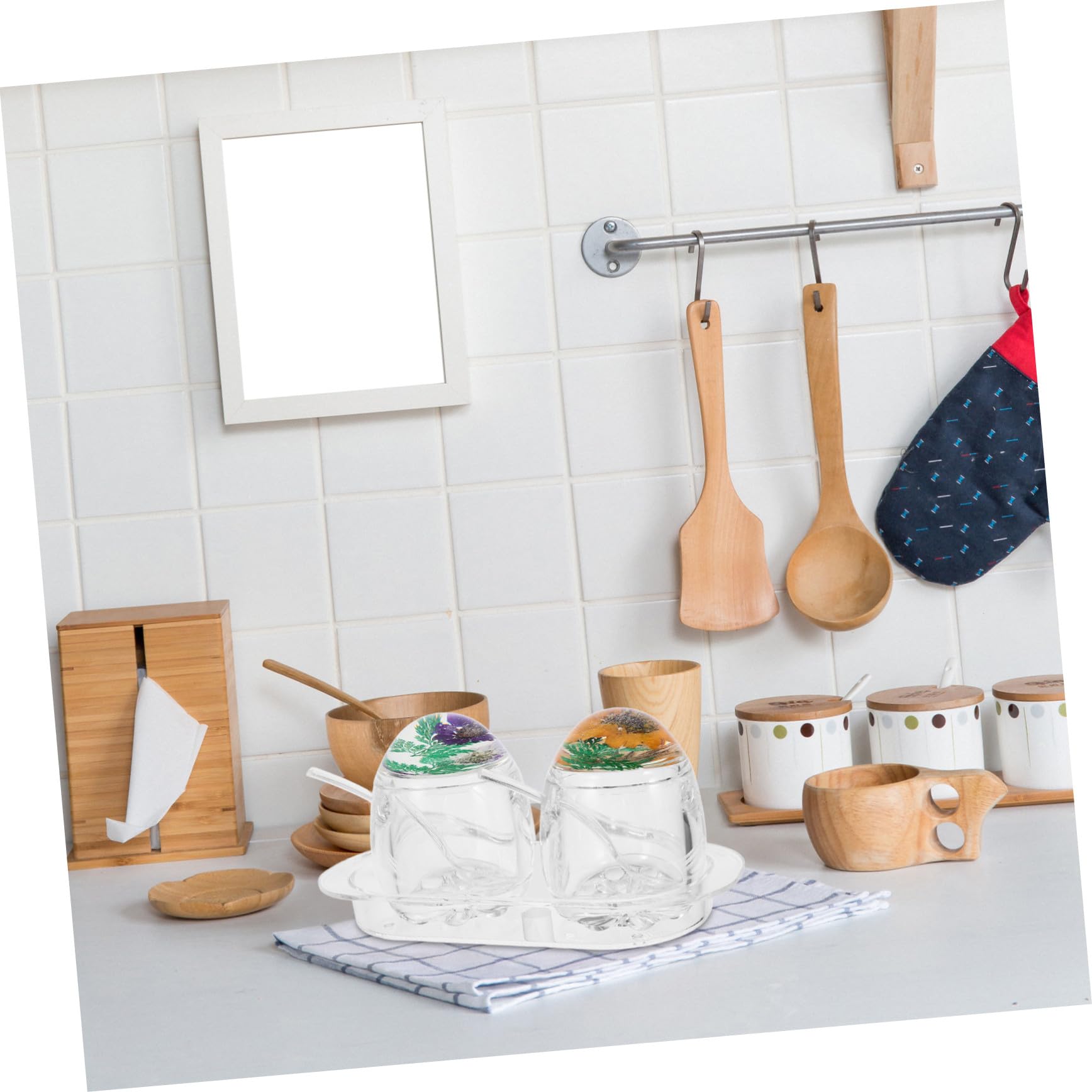 Set di Barattoli per Spezie Acrilici Trasparenti Vassoio Rimovibile Scatola per Condimenti da Cucina Coperchio e Comoda Conservazione