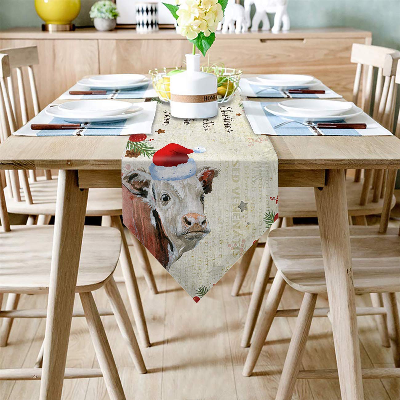 Tischläufer Mit Kaffeetassen-Motiv – Leinen, 33x178 Cm, Bauernhaus-Stil, Für Küche & Esszimmer