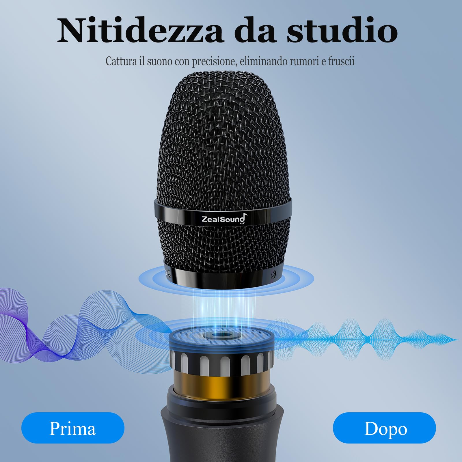 zealsound Microfono wireless, microfono dinamico, 2 microfoni portatili con scansione automatica della frequenza