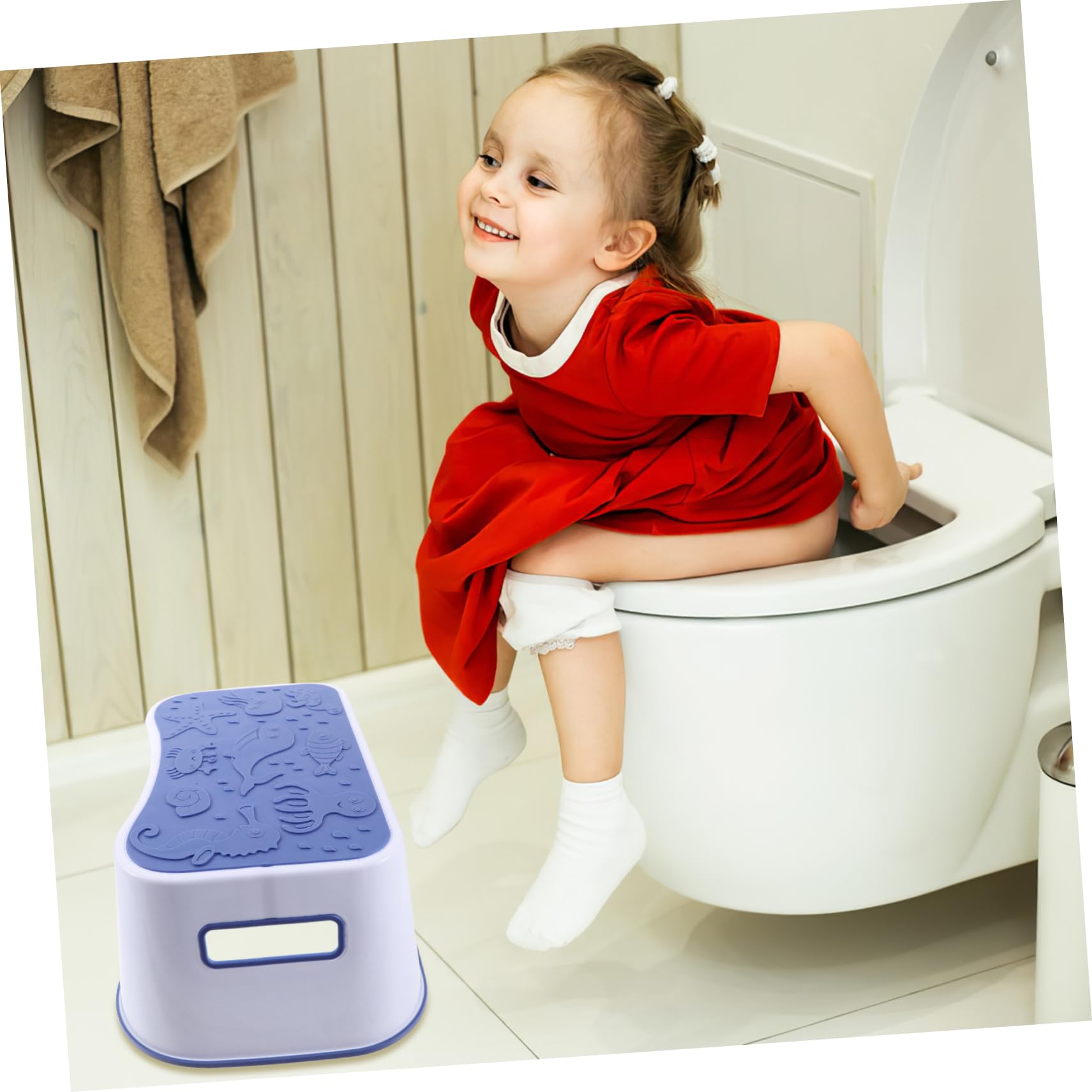 Sgabello da Wc in Plastica Pp Blu, Scalino Bagno Compatto | Toilette, Salvaspazio, Stile Chic ed Elegante, Categoria Toilet Assistance Steps