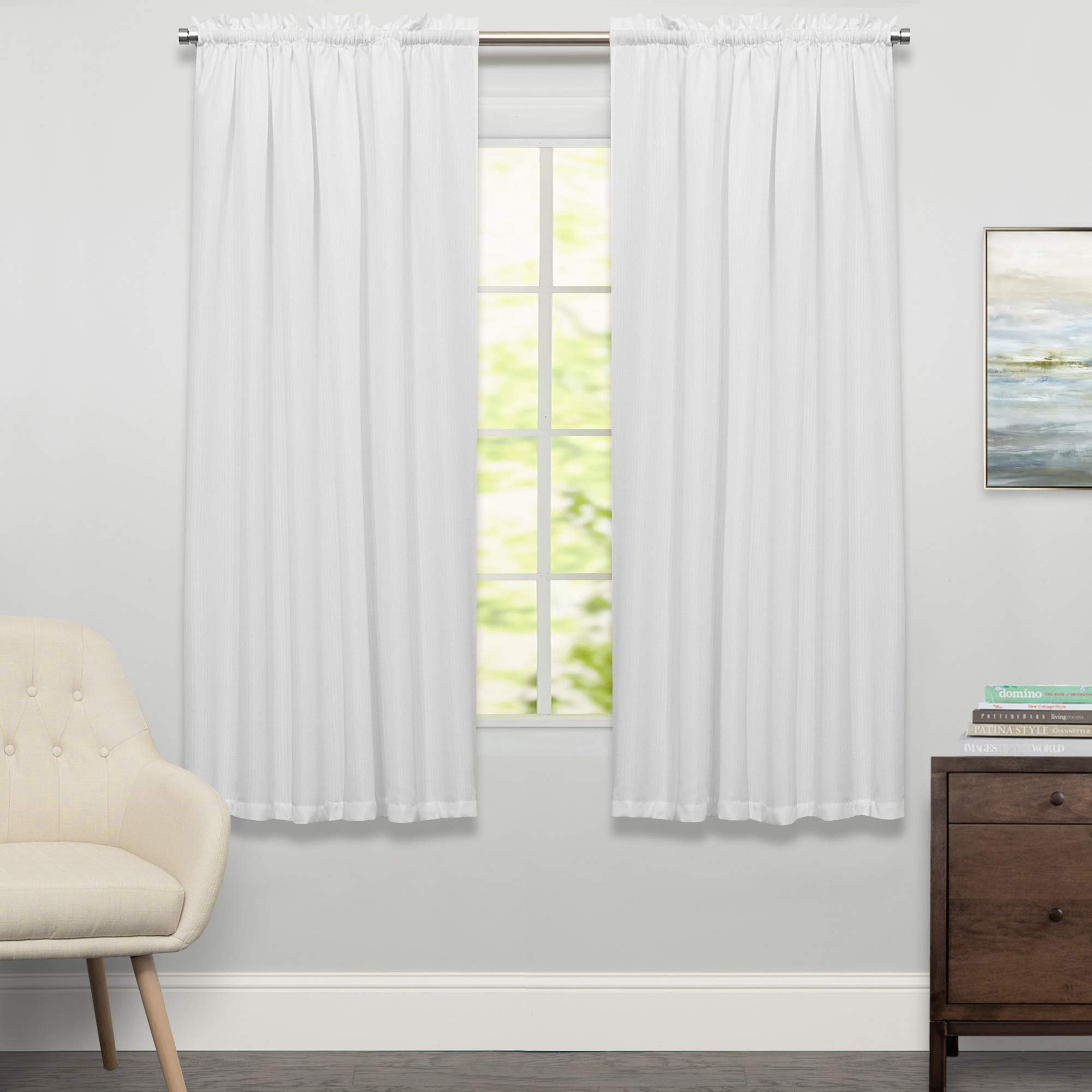 Sweet Home Collection Kitchen Curtains for Windows 40+ Styles &amp; Colors Swag, Valance, Tier Sets &amp; Panels Cafe Curtains for Farmhouse, Rustic, Modern Décor, Ribcord White, 63" Panel