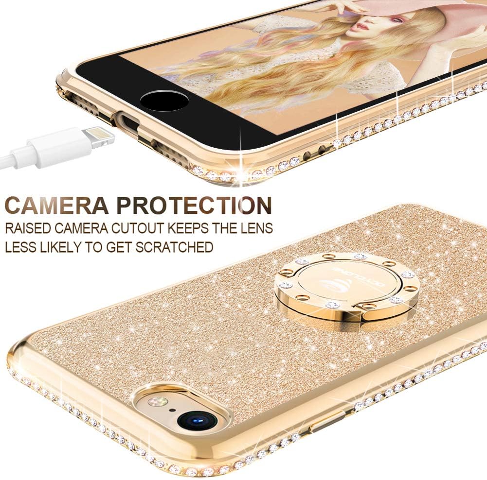 OCYCLONE for iPhone SE Case 2022/2020, iPhone 7 Case, iPhone 8 Case, Cute Glitter Bling Diamond Bumper with Ring Stand, Women Girls Phone Case for 4.7 inch iPhone SE 3rd / 2nd Gen / 8/7, Gold