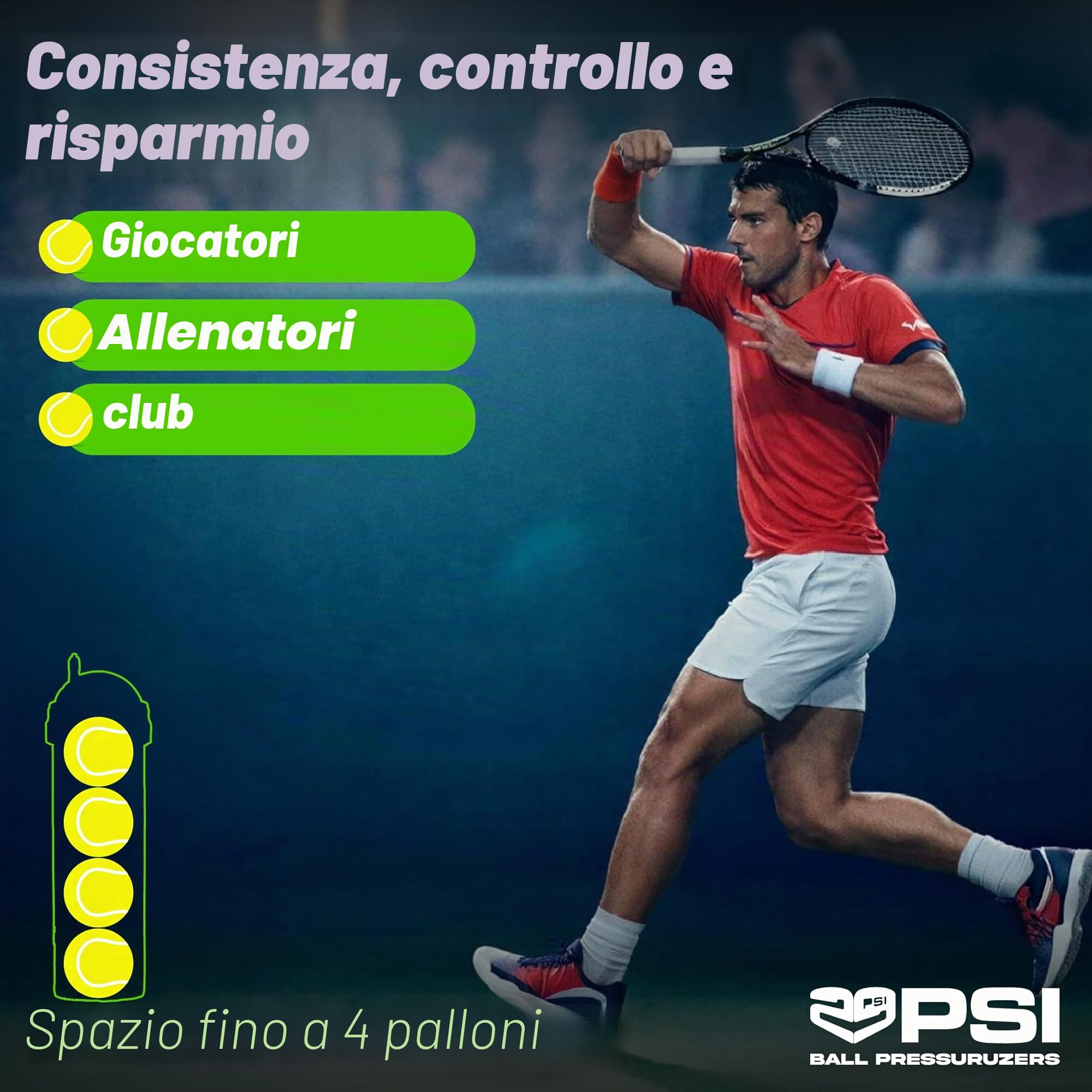 TUBOPLUS 29PSI - Pressurizzatore di palline da tennis e da paddle | Mantiene la pressione e il rimbalzo | Barca a tenuta stagna per prolungare la vita utile delle palline