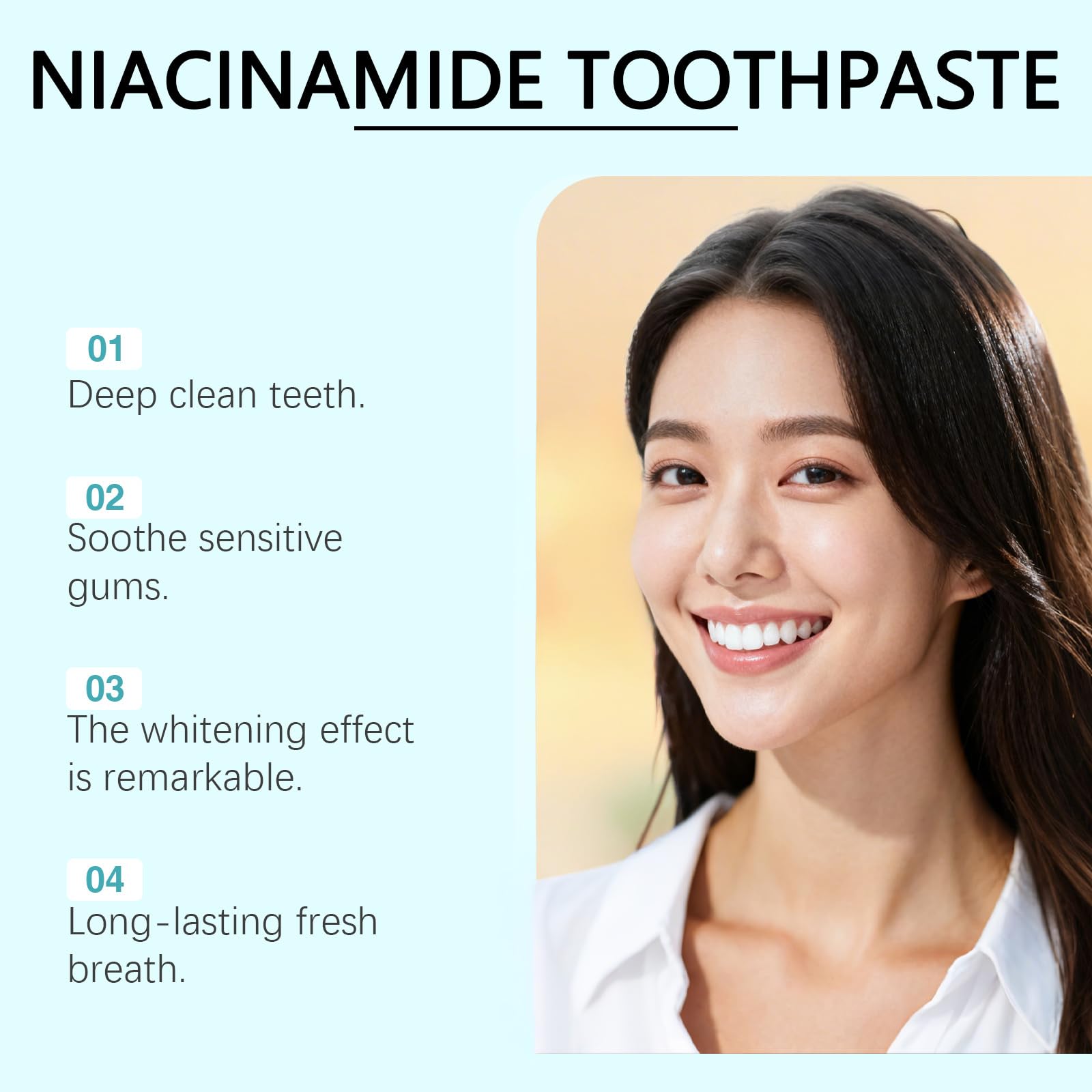 Pasta de dientes blanqueadora de niacinamida contra manchas y reparación del esmalte, pasta de dientes suave para dientes sensibles, aliento fresco, brillante, cuidado bucal diario natural para