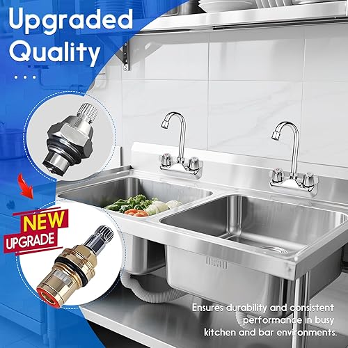 Miniatura 6 de Grifo de fregadero de mano comercial de 4 pulgadas sin fugas con válvula de cerámica, barra de montaje en pared, grifo de fregadero de lavado de