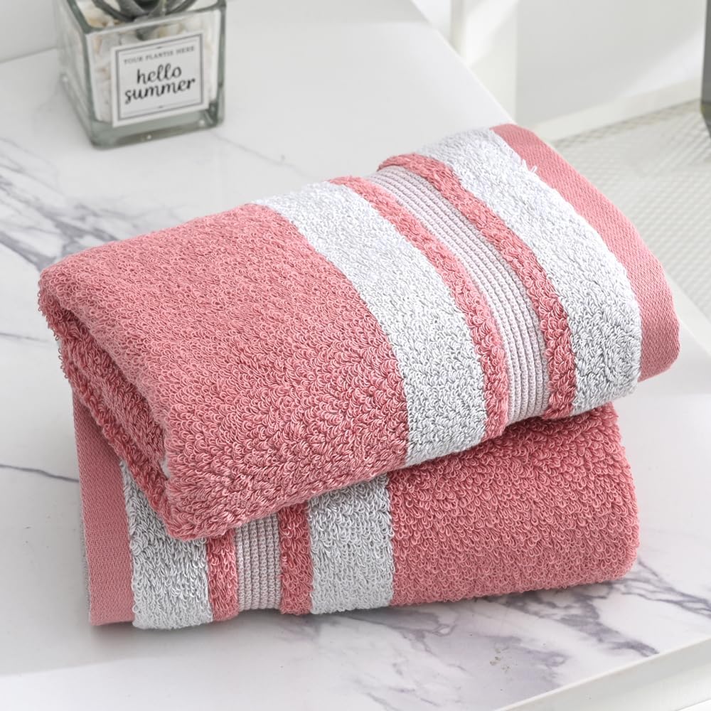 sense gnosis Couple Hand Towels with Pink & Grey Set of 2 Super Soft 100% Cotton Striped Pattern Highly Absorbent Decorative Hand Towels for Bathroom Spa 13x 29 Inch - Image 3