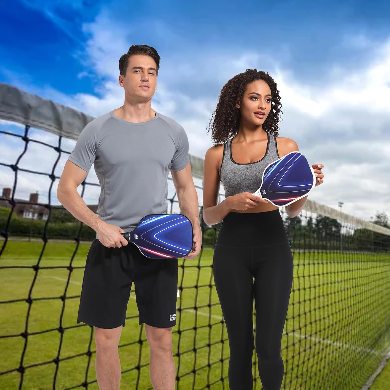 2024 Pickleball Paddles Set 2, with 1 White and 1 Black Racket, Honeycomb Fiberglass Board, 4 Pickleball Balls, 2 Cooling Towels, 2 Sweatbands, Pickleball Bag