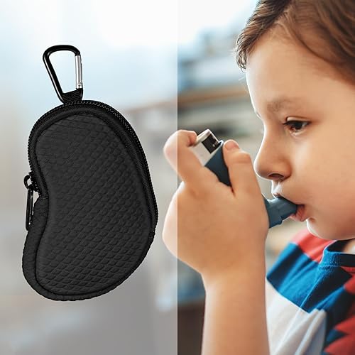 Miniatura 2 de Soporte de neopreno para inhalador de asma, funda protectora portátil de viaje, funda de transporte ligera con clip de mosquetón y bolsillo de malla