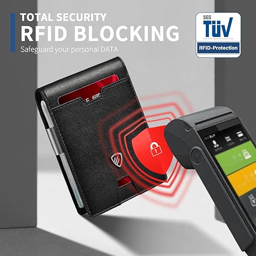 Miniatura 4 de RUNBOX Cartera delgada para hombre con clip para dinero, bloqueo RFID, soporte para tarjetas de crédito plegable para hombres con caja de regalo,