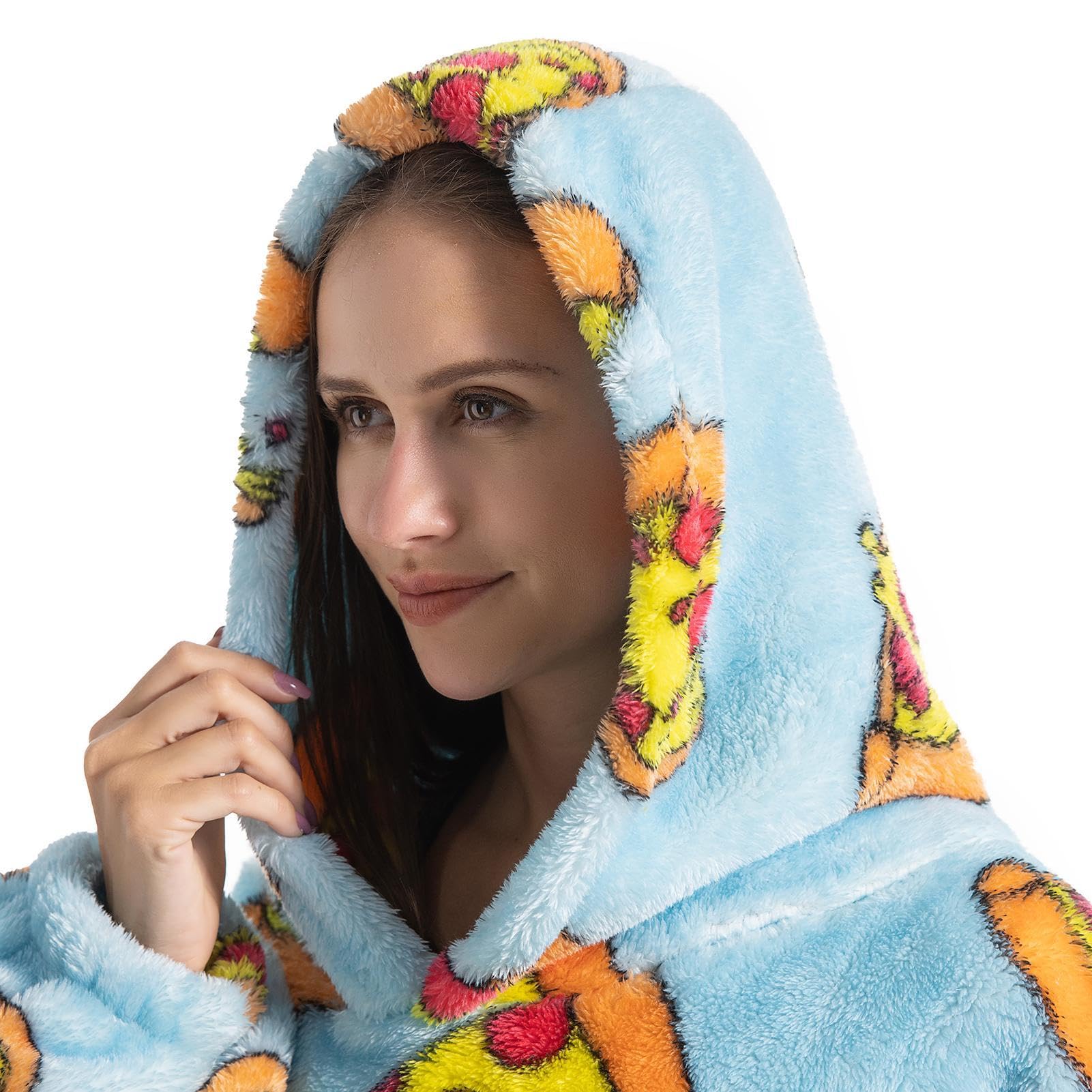 Coperta indossabile con cappuccio, allungabile, super morbida, con tasca, coperta con cappuccio, coperta indossabile in peluche per casa, divano, bambini