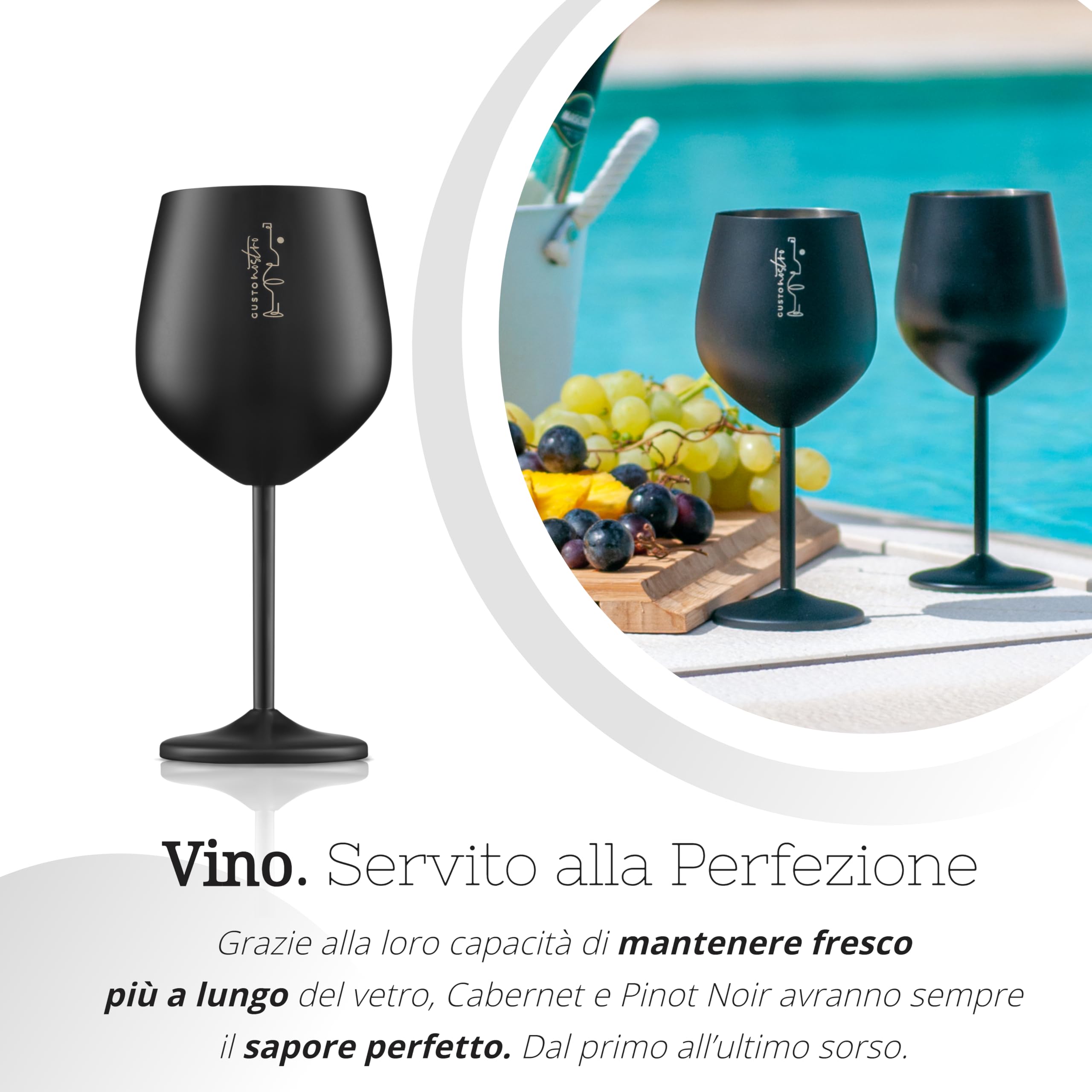 Gusto Nostro calici da vino in acciaio inox - 540 ml - neri i Infrangibili, da viaggio,per camping e piscina - Bicchieri da vino in metallo eleganti per eventi all’aperto,Set da 4