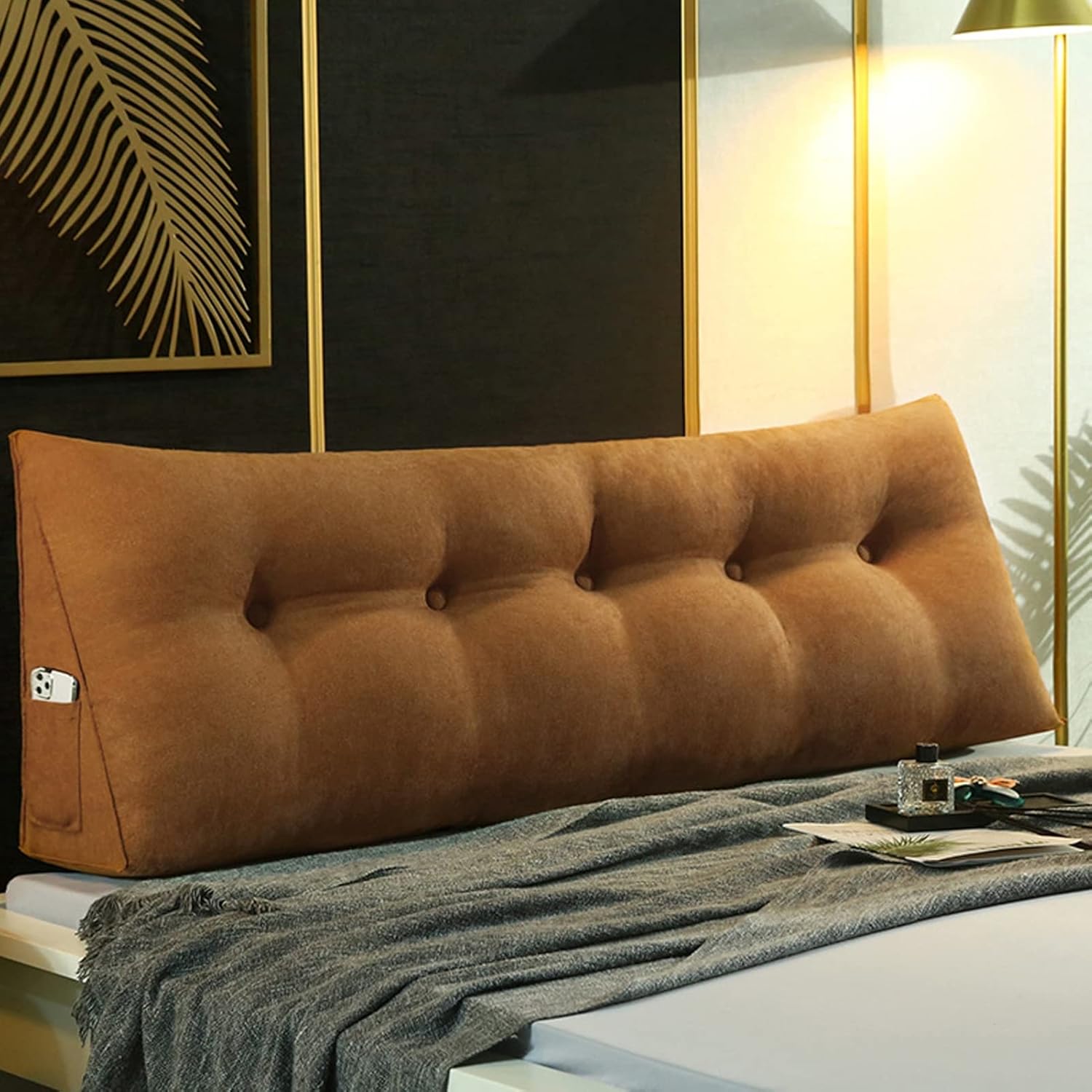 Large Bolster Triangular Headboard Pillow Backrest Positioning Support Bed Rest Reading Pillows with Removable Cover,F,24IN/60CM