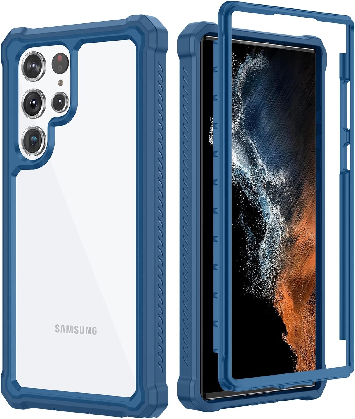 Caka Compatible with Galaxy S22 Ultra 5G (2022) Case, Clear Full Body Cover Slim Heavy Duty for Men Women Protective Phone Case for Samsung S22 Ultra 6.8 inches (Blue)
