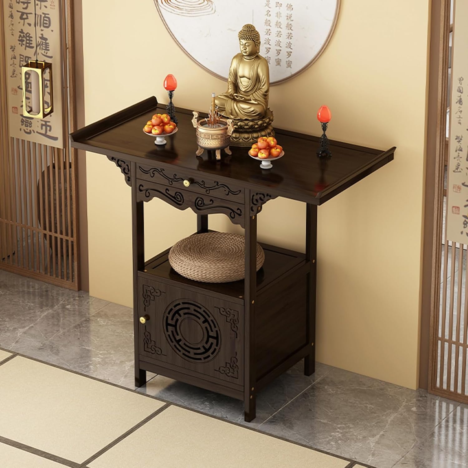 Buddha Altar Shelf Buddhist Niche New Year Offering Table Shelf Statue Stand for Desktop Use(31.5x15.75x39.37in)