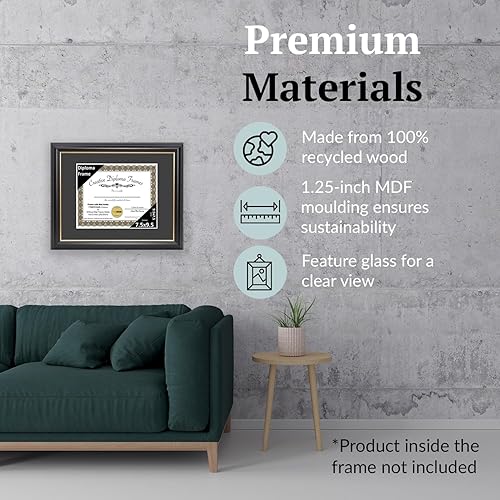Miniatura 5 de Creative Picture Frames - Marco de diploma negro de 7.5 x 9.5 pulgadas con borde dorado, alfombrilla negra de vidrio de alta resistencia y