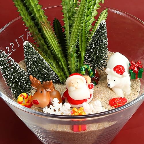 Miniatura 7 de LovesTown Figuras en miniatura de Navidad para manualidades, kit de 25 adornos de Navidad, muñeco de nieve, hada, resina, árbol de pino para jardín