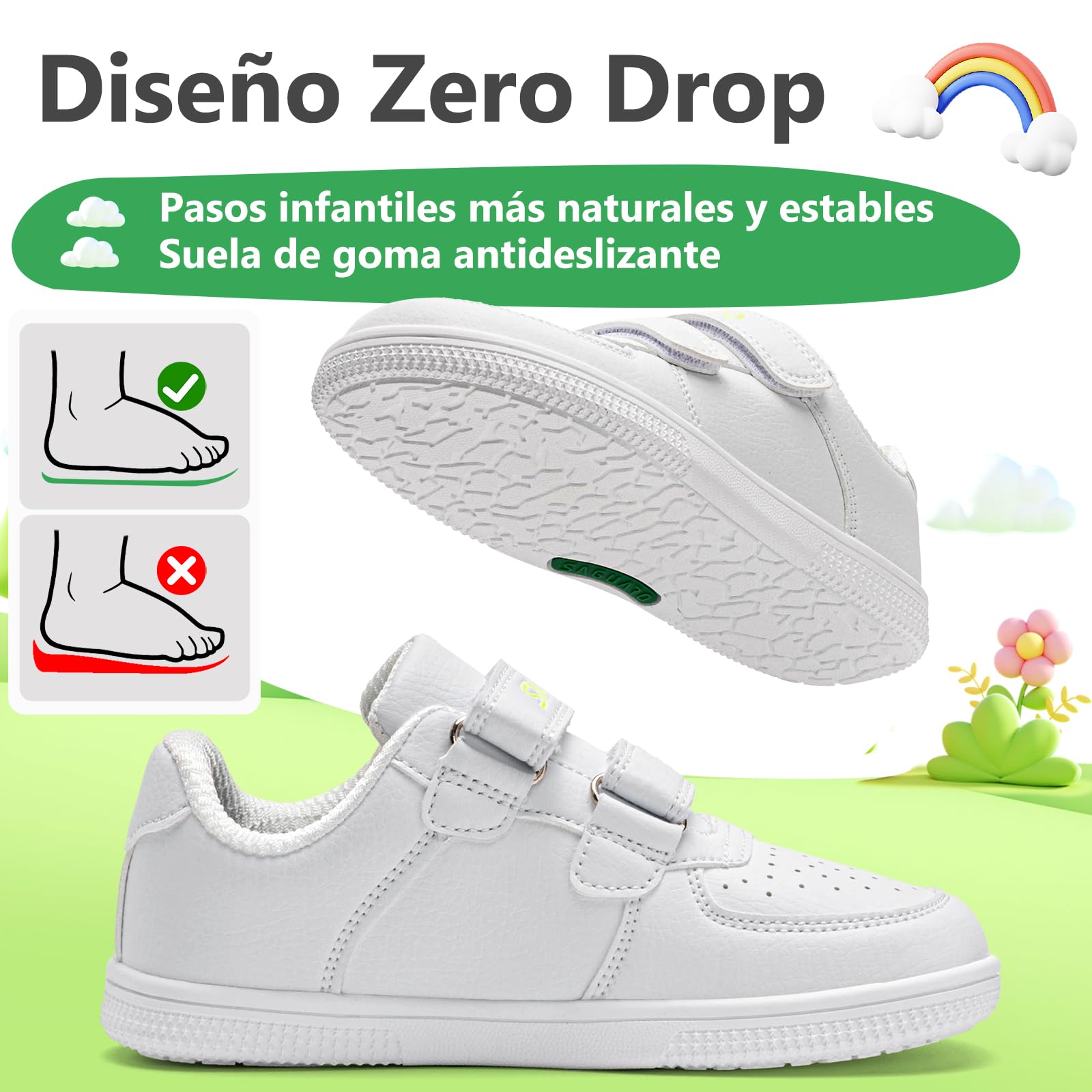SAGUARO Zapatillas Barefoot Niños Niñas Zapatos Minimalistas Casual con Puntera Ancha Zero-Drop Cierre Autoadherente, Tallas EU 25-35