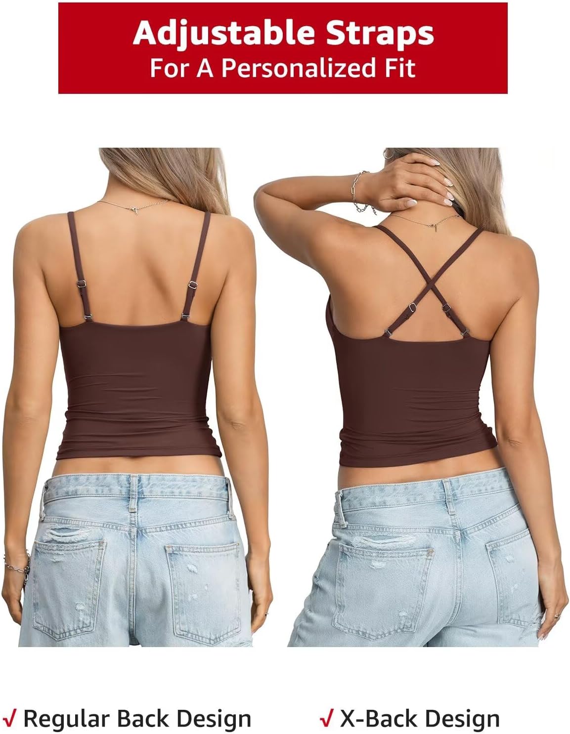 Womens Double Lined Camisole Crop Tops Sexy V Neck Spaghetti Straps Tank Tops Fitted Y2K Summer Going Out Shirt - Image 6