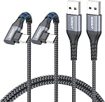 SUNGUY Right Angle USB C Cable 1FT [2 Pack], 90 Degree USB A to USB C Charger Cable Fast Charging Data Transfer Braided for iPhone 17/6/15 Pro Max, Samsung Galaxy S25 S24 S23 S22, Pixel, iPad
