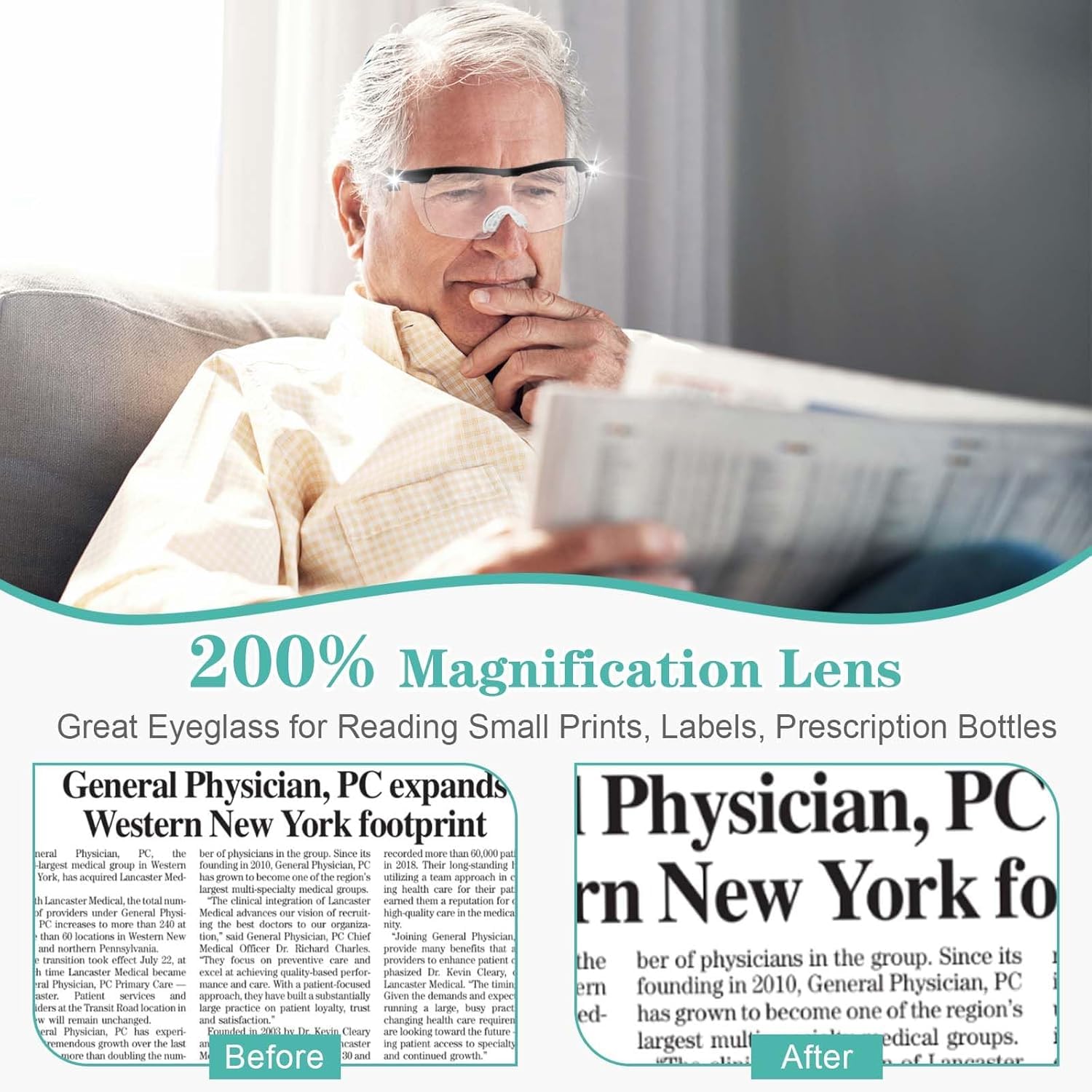 Magnifying Glasses with Lights, 200% LED Reading Wearable Glasses - Image 2