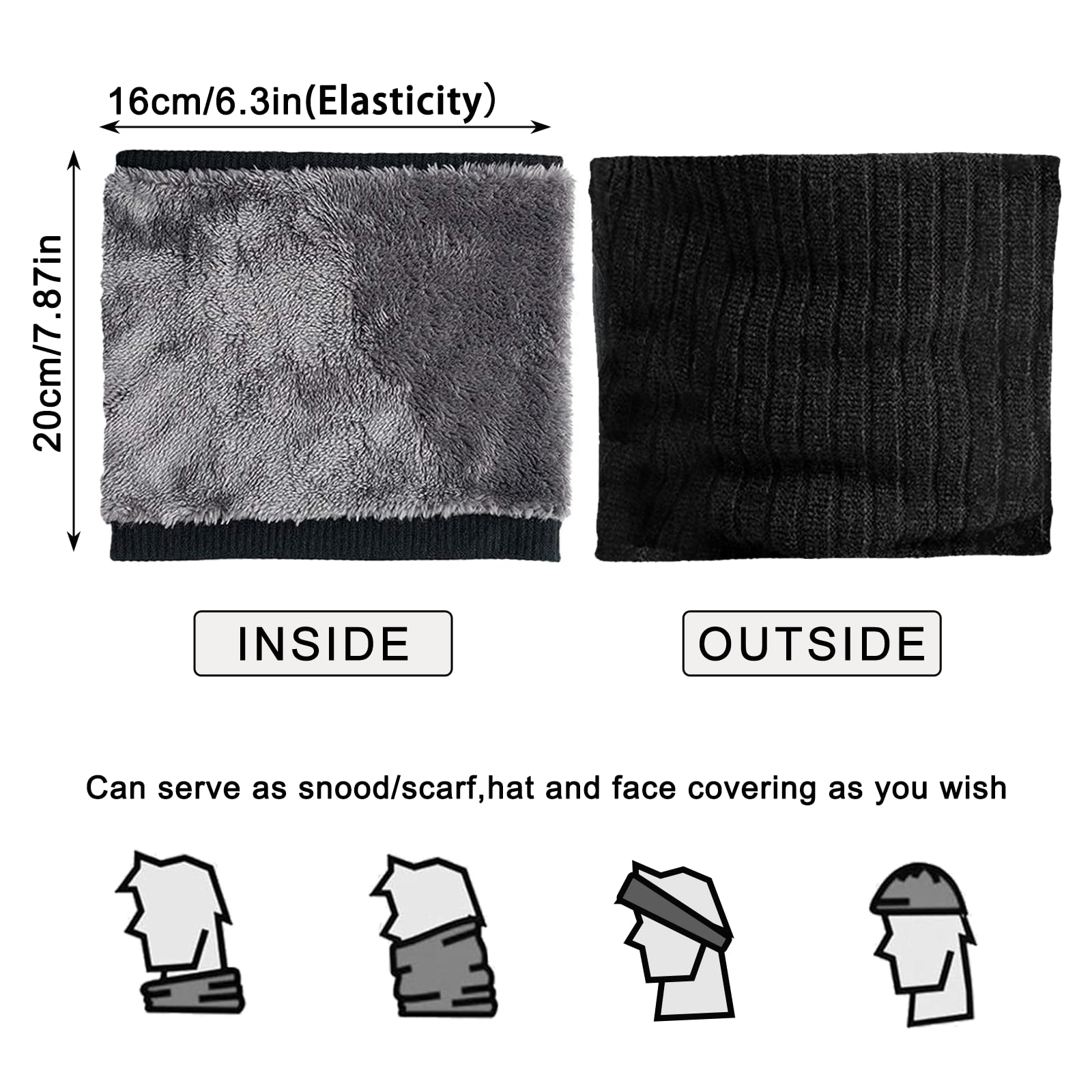2 Piezas Tubos de Invierno para Niños, Bufanda de Tubo de Esquí, Bucle, Calentador de Cuello, Calentador de Cuello, Bufanda Térmica Resistente al Viento, Bufanda para Ciclismo (Negro, Gris)