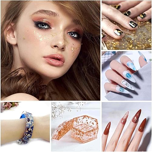 Vista 22 de PAXCOO - Escamas de lámina dorada para resina, copos de lámina dorada de imitación para uñas, pintura, manualidades, limo y fabricación de joyas