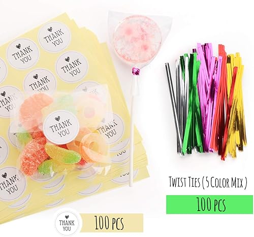 Miniatura 4 de 200 bolsas de dulces de 39 x 59in envoltorios para tartas de 28 x 4 pulgadas kit con lazos giratorios bolsas de celofán transparente bolsa de