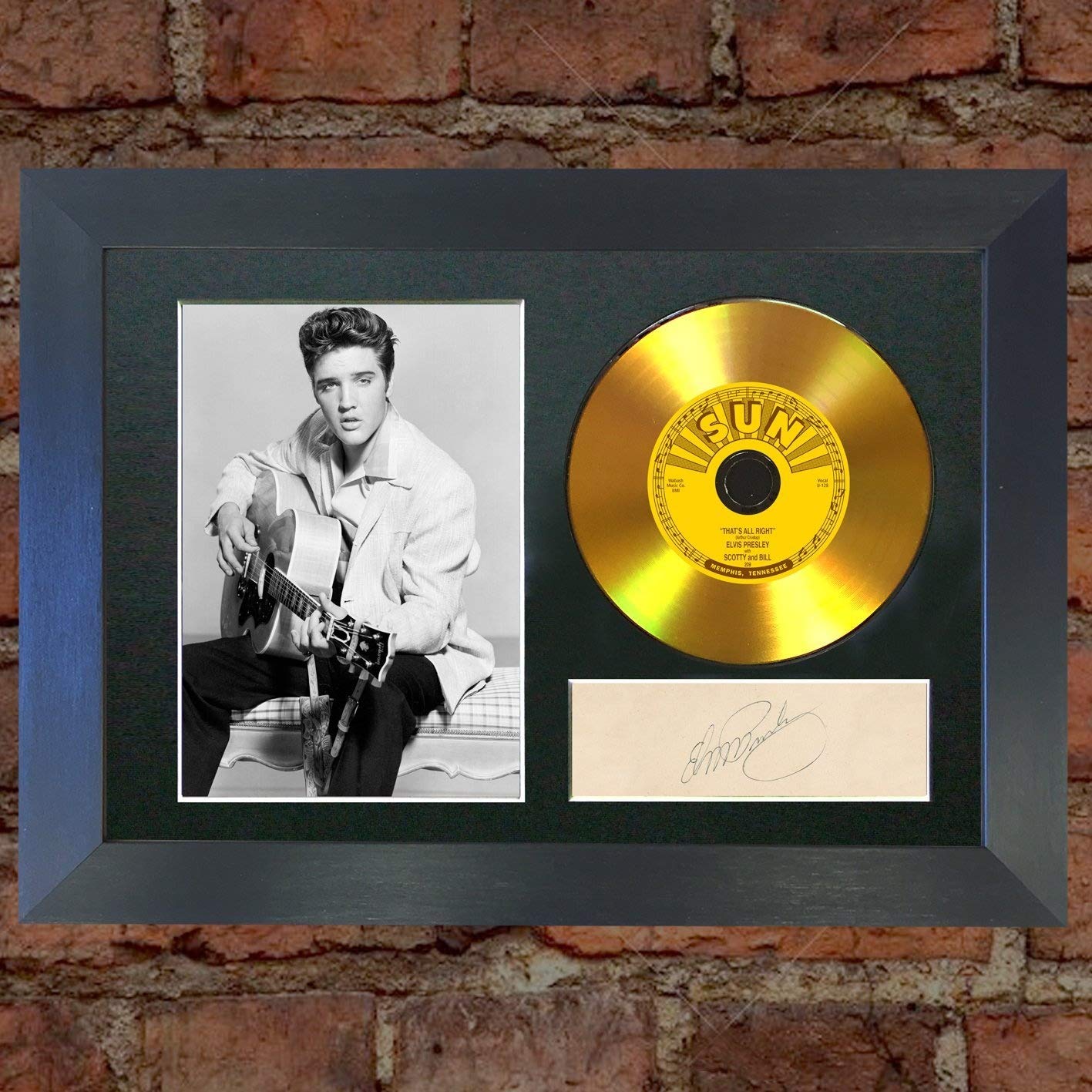 The Autograph Collector Gold,Black #131 Gold Disc Elvis Presley Thats All Right Signed Autograph Mounted Reproduction A4 Print (Black Frame)