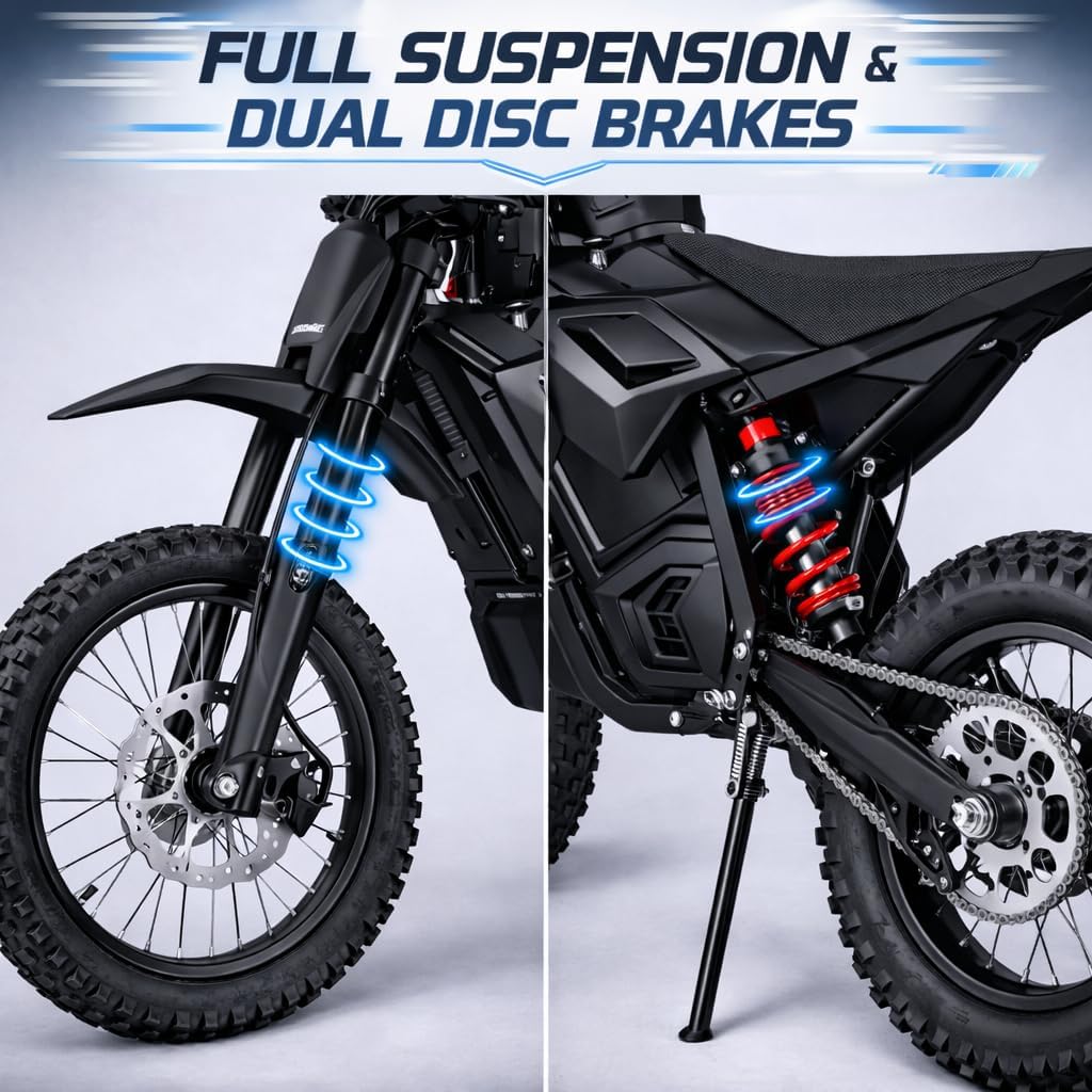 Electric Dirt Bike for Teens Adults - 3000W Motor with 48V 21AH Battery - 14"/12" Fat Tire Dual Hydraulic Brakes & Full Suspensions Electric Motorcycle for Teens Adults