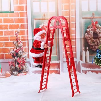 2026 New Electric Climbing Ladder Santa Claus,Climbing Up and Down Santa Claus on Ladder with Music and Bag,Christmas Tree Ornament Decors E,1PC